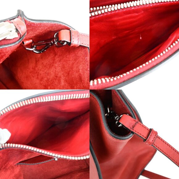 PRADA Logo 2Way Shoulder Hand Bag Glace Calf Leather Red Fuoco SHW Italy - Picture 11 of 14